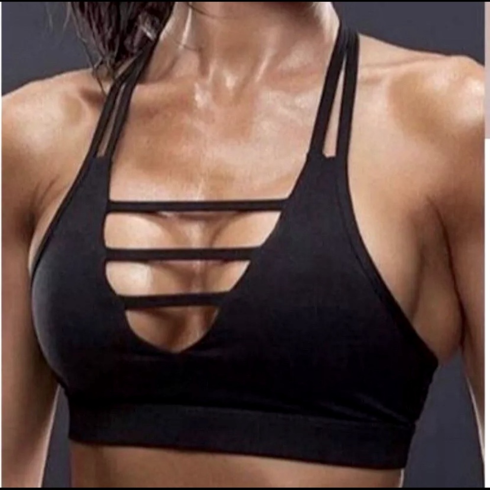 Zyia Active Black Grid Strappy Pullover Activewear Sports Bra Womens Size S